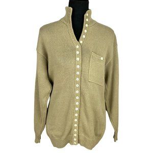 Vintage 80s Button-Front Tan Knit Sweater by Club Nicco